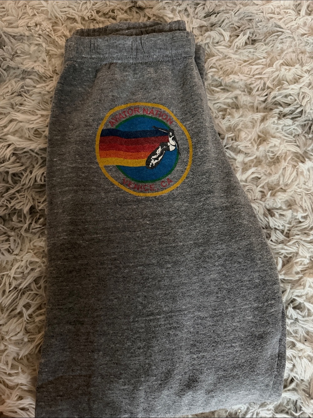 Aviator Nation Grey Sweatpants with Rainbow Logo Patch